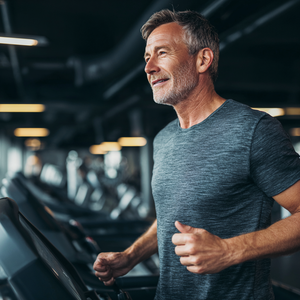 Mature adult man at cardio training